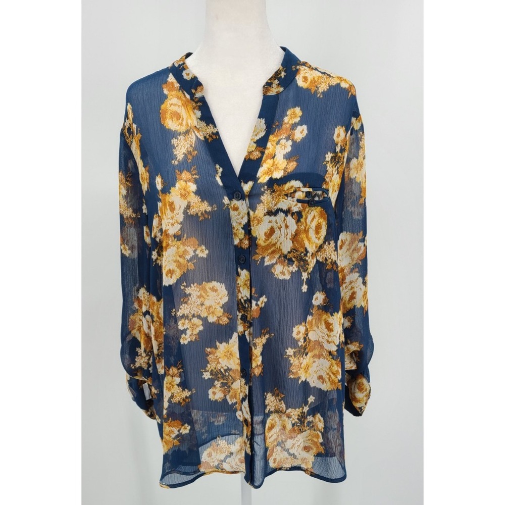 Cottagecore Floral Sheer Shirt Women Large Layering Whimsy Feminine Button Up